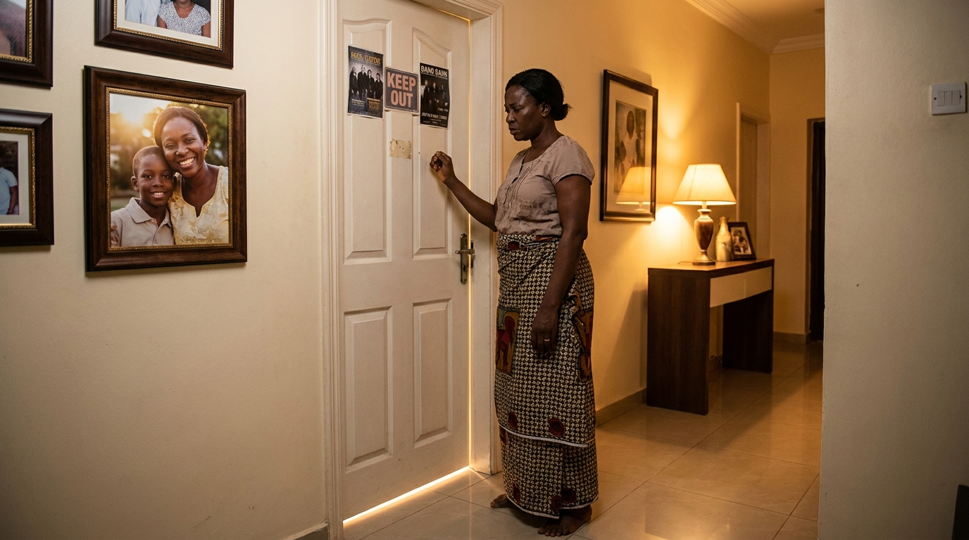 Mother hesitating before knocking on teenager bedroom door
